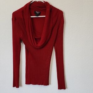 Hooked Up by IOT Dark Red Cowl Neck Sweater with Ribbed Knit